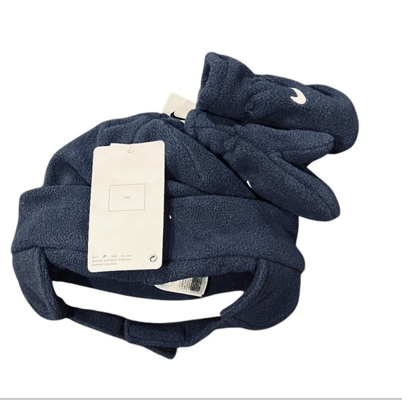 Nike Baby Swoosh Fleece Cap/Hat and Mittens - 2-Piece Set NEW BLUE 2-4 Toddler - Picture 2 of 2